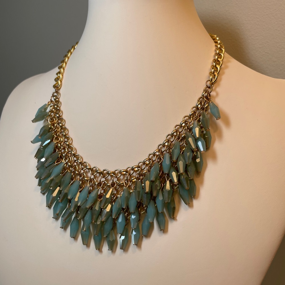 Turquoise-Colored Crystal Statement Necklace - image 2